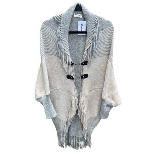 Kindred Plus Women‎ 1X Grey Cream Metallic Fringe Toggle Cardigan Sweater NWT